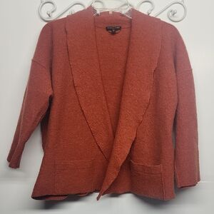 Eileen Fisher burnt orange 100% Merino Wool shawl collar open front crop blazer
